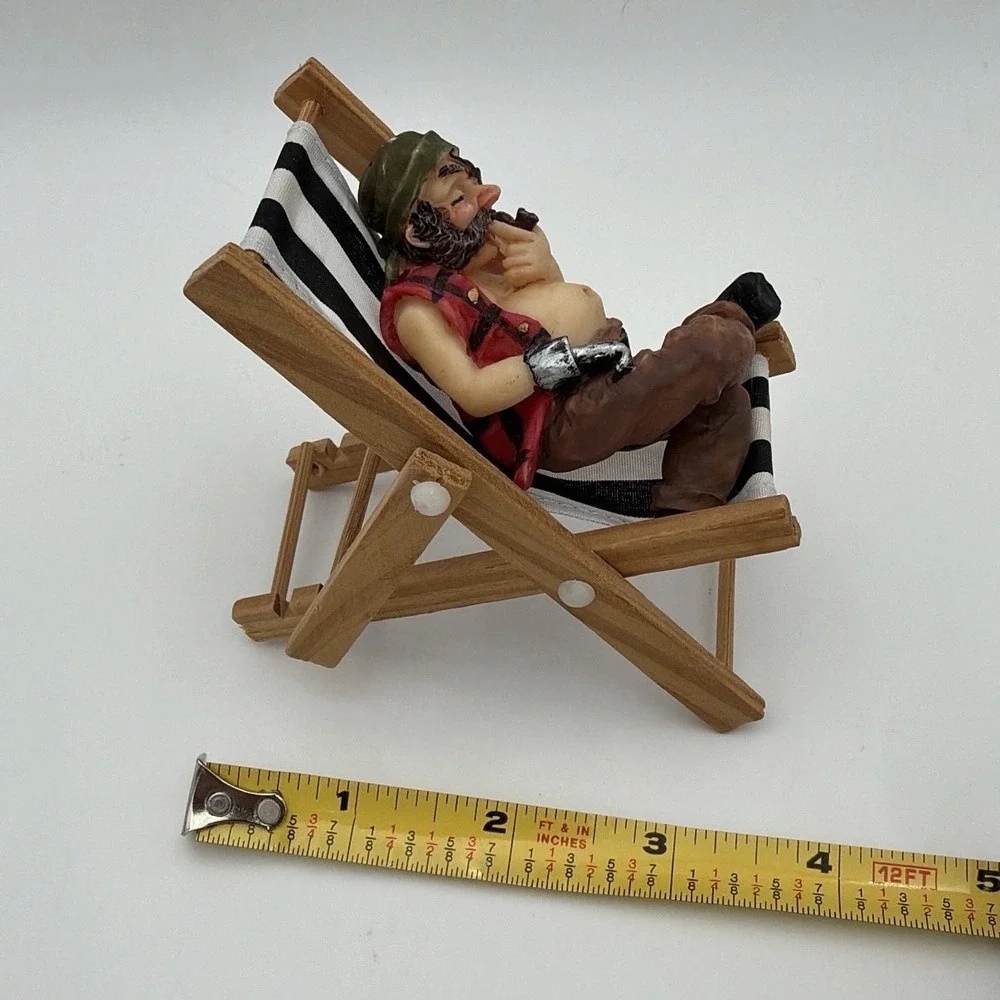 Vintage Pirate Figurine Miniature Hammock Pipe Nautical Decor Resin Wood